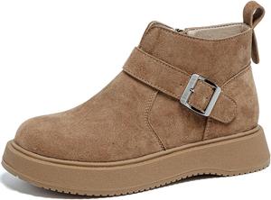Женские замшевые ботильоны на платформе с пряжкой и боковой молнией, зимние, с круглым носком, толстой подошвой, нескользящие, на шнуровке, для повседневных прогулок, путешествий и шопинга AEGNONGL, Khak Velvet