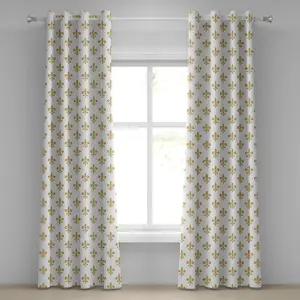 Штора на люверсах ABAKUHAUS Fleur De Lis, винтажный принт с изображением европейской лилии, аристократичный, величественный, декоративная, двухпанельная, 280 см x 260 см, цвет: желто-белый Abakuhaus