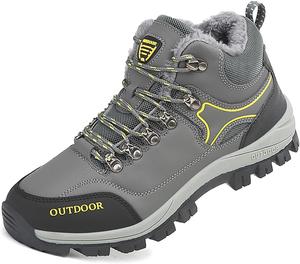Мужские походные ботинки зимние теплые с меховой подкладкой водонепроницаемые нескользящие утепленные наружные хлопковые снежные ботинки для походов Generic, серый