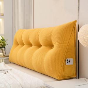 Подушка для изголовья кровати размера Queen Size, треугольная, из вельвета, поддерживающая спинку, подушка для чтения, поясничная опора, мягкая подушка для сидения на кровати (цвет: желтый, размер: 24 дюйма/60 см) COZMAX, Yellow