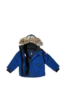 Куртка с капюшоном из рысьего меха Canada Goose Kids, синий