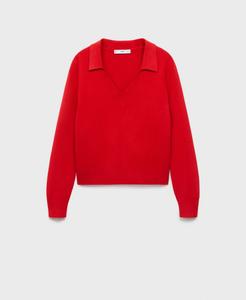 Женский свитер тонкой вязки с V-образным вырезом MANGO, Red