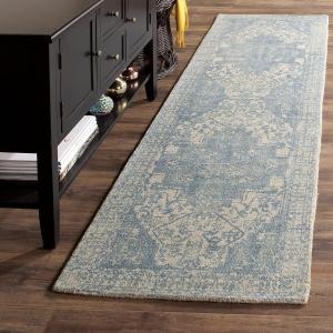 Ковер-дорожка SAFAVIEH, 69 x 244 см, Restoration Vintage Collection, Ivory & Turquoise, ручная работа, состаренная шерсть, идеально для помещений с высокой проходимостью в гостиной, спальне (RVT421A)