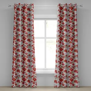 Штора на люверсах ABAKUHAUS с цветочным узором, узором из цветов на светлом фоне, романтичными весенними лепестками и листьями, декоративная, двухпанельная, 280 см x 175 см, бледно-серый, оранжевый, серо-коричневый Abakuhaus