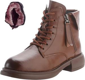 Женские кожаные ботильоны MOYOWEI с двойной молнией, осень/зима, удобные, с нескользящей подошвой, на устойчивом каблуке, с мягкой подошвой, оксфорды, повседневные короткие ботинки, Brown Velvet