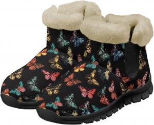 Женские зимние снегоступы с утеплителем, плюшевые ботильоны до щиколотки, противоскользящие, для активного отдыха на свежем воздухе, походов, велоспорта, удобная обувь, размеры 6-12 Quxjehoe, Colorful Butterflies