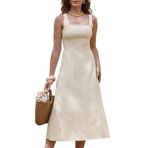 Танковое платье для женщин с квадратным вырезом, без рукавов, на молнии, силуэт а-силуэт, летнее повседневное макси Inspire Chic, Beige