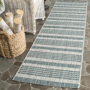 Ковер SAFAVIEH, 69 x 366 см, Courtyard Collection Grey/Blue CY8062 Stripe для дома и улицы, водонепроницаемый, легко чистится, для патио, заднего двора и прихожей