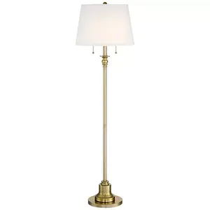 Винтажный напольный светильник Spenser высотой 58 дюймов, матовый античный латунный металл, абажур из льна белого цвета, для гостиной, спальни, офиса, дома 360 Lighting, gold