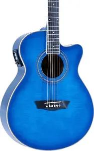 Акустико-электрогитара Washburn Festival EA15 Mini Jumbo, верх из клена с эффектом пламени, прозрачный синий
