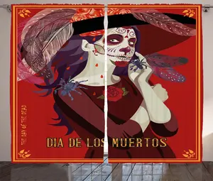 Штора ABAKUHAUS "Череп в деревенском стиле", "Труп девушки", универсальная ленточная штора для гостиной с петлями и крючками, 280 x 175 см, бордо-красный, каштаново-коричневый, рубиновый