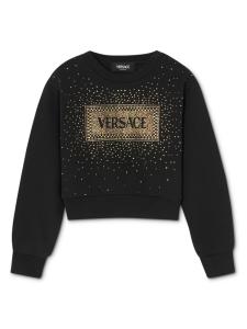 Versace Kids толстовка с логотипом, украшенная кристаллами, черный