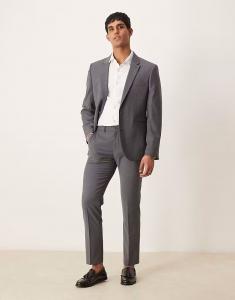 Узкие моющиеся брюки ASOS DESIGN из легкой камвольной шерсти темно-серого цвета