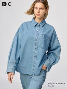 Джинсовая рубашка-куртка свободного кроя Uniqlo, 65 blue