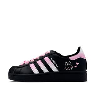 Adidas Originals Superstar 2 Pink Bunny Slip Resistant Abrasion Resistant Low top Детские скейтбординговые кроссовки Black