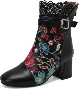 Женские ботильоны с кружевными оборками на щиколотке с блочным каблуком Renessmi, Black 1