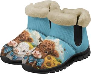 Женские ботильоны и полусапожки Highland Cow зимние теплые пушистые снежные ботинки повседневная обувь босиком размеры 36-41 Pointodoor, Highland Cattle Sunflower