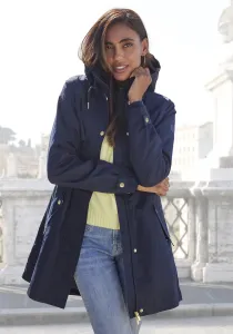 Куртка French Connection для отдыха на открытом воздухе, с капюшоном, разрезом по низу и кнопками сзади, синий