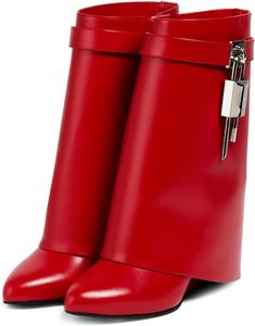 Ботильоны на застежке Yishaweiqi с застегивающимся манжетом, широкие голени и скрытой платформой, Red
