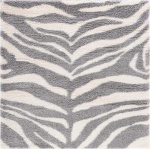 Ковер SAFAVIEH, 92 x 92 см, Portofino Shag Collection, Ivory & Grey, принт Zebra, идеален для помещений с высокой проходимостью в гостиной, спальне, столовой (PTS215A-3SQ)