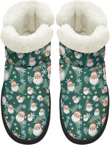 Женские зимние сапоги средней высоты с широким носком, противоскользящие, с меховой подкладкой, имитация кожи, без застежек, носить легко, размеры 4,5-12 Chririnla, Santa Claus Print