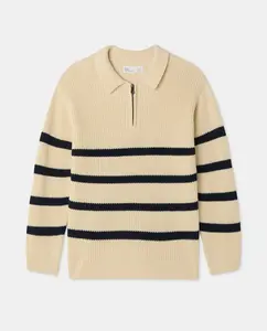 Детский трикотажный джемпер с круглым вырезом, полоской, полу-молнией и передним рисунком Kids El Corte Inglés, белый