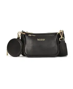 Модульная кожаная сумка на текстильных ремешках. Kazar, черный