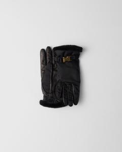 Перчатки из переработанного нейлона и овчины Prada, черный