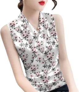 Женский топ без рукавов с V-образным вырезом и принтом