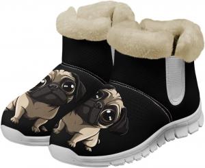Женские зимние ботинки Howilath с принтом собак, уличные снегоступы с меховой подкладкой и противоскользящей подошвой, Cartoon Cute Pug