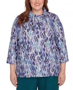 Топ больших размеров Lake Champlain Animal Melange с рукавами три четверти Alfred Dunner, Grape