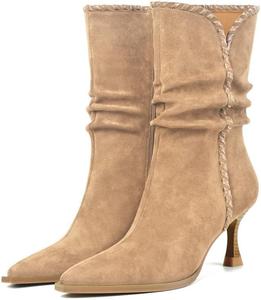 Женские ботильоны с низким каблуком из замши, заостренный носок, удобные модные ботинки с боковой молнией, осенние короткие ботинки LUXMUWA, Nude