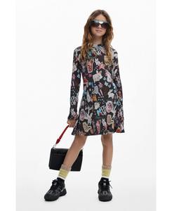 Детское платье-скейтер с длинными рукавами и рисунком кошки Desigual, Dark grey