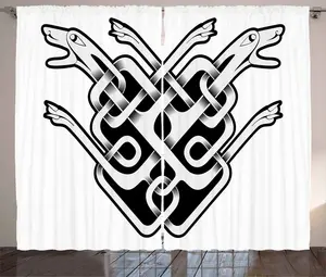 Штора ABAKUHAUS в кельтском деревенском стиле с изображением голов собак в старинном стиле, присборенная штора для спальни с петлями и крючками, 280 x 225 см, белая с черным Abakuhaus