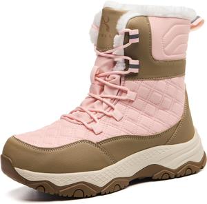 Сапоги для женщин водонепроницаемые, полусапожки до середины голени, зимние ботинки для походов, прочные теплые зимние уличные ботинки с меховой подкладкой, противоскользящие для лазания ROVELLIA, Brown Pink