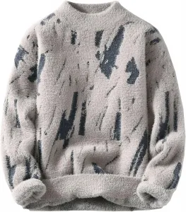 Мужской плюшевый свитер с граффити, вязаный, теплый