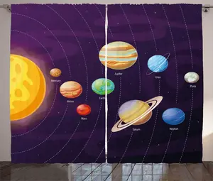 Штора ABAKUHAUS Астрономия, Планеты, Планетные орбиты, универсальная тесьма для гостиной с петлями и крючками, 280 x 225 см, темно-фиолетовый многоцветный Abakuhaus
