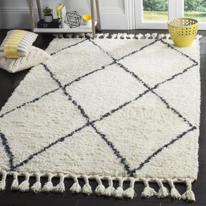 Ковер SAFAVIEH, 244 x 305 см, - Casablanca Shag Collection - большой - Ivory & Grey, ручной работы из новозеландской шерсти, марокканский узор с кистями, идеально для гостиной, спальни, столовой (CSB726A)