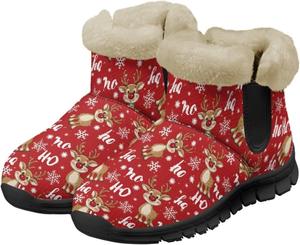 Рождественские зимние ботинки для женщин, удобные короткие ботинки с утеплителем, плюшевые теплые наружные туфли на плоской подошве Twousenru, Christmas Deer