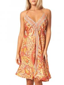 Платье с V-образным вырезом и бретелькой на шее с узором пейсли La Moda Clothing, цвет Orange Multicolor