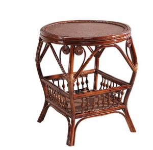 Журнальный столик из натурального ротанга с нижней полкой (Темный орех)