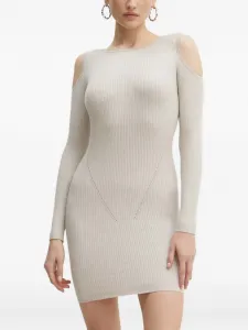 Платье мини в рубчик с открытыми плечами Guess Usa, нейтральный