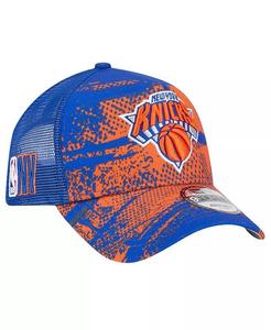 Мужская сине-оранжевая кепка New York Knicks Tip Off A-Frame Trucker 9FORTY Adjustable New Era