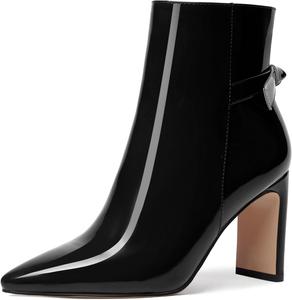 Женские ботильоны FEMSTEP с острым носком, на высоком каблуке 8,5 см, застежка-молния, лакированная кожа, для праздников и вечеринок, Black