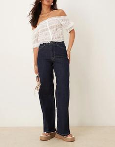 Джинсы JDY с высокой талией и широкими штанинами из денима синего цвета