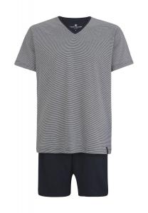 Пижамы Короткие мужские пижамы в полоску с V-образным вырезом и логотипом TOM TAILOR, темно-синий