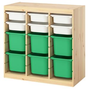 Комбинированный стеллаж + ящики, перегородка для комнаты, светло-белая тонированная сосна/белый ярко-зеленый, 93x44x91 см IKEA Trofast