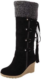 Женские зимние сапоги из замши до колена, противоскользящие, утепленные мехом, легкие ботильоны на каждый день, уличные кроссовки, зимняя обувь Generic, Black