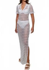 Накидка Corey Cover-Up в бело-синем цветочном стиле с решетчатым узором Hutch