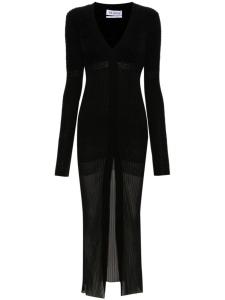 The Attico платье миди в рубчик с V-образным вырезом, черный